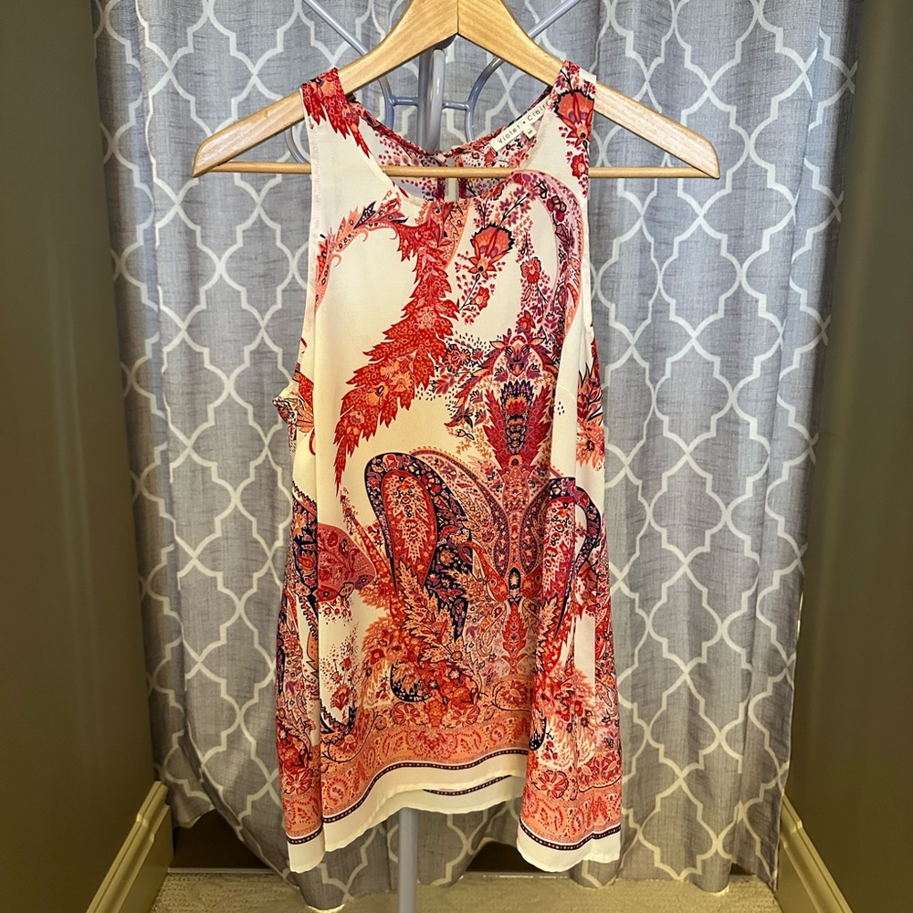 Violet & Claire Red and Cream Paisley Tops